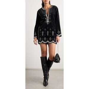 ISABEL MARANT Helene embellished black cotton-velvet mini dress size FR 38/ US 6
